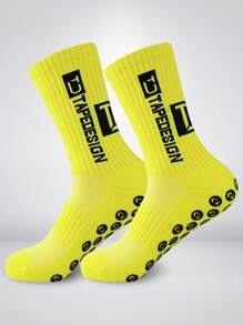 1 Pair Of Grippy Soccer Socks Men's Non-Slip Sports Socks Double Latex Grippy Non-Slip Mid-Calf Sports Socks For Soccer, Trampoline, Running, Hiking, Fitness, Baseball, Basketball, Tennis, Moisture Wicking