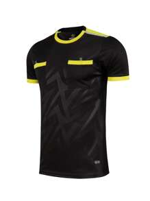 2pcs Sports Referee Uniform, Football, Badminton, Table Tennis Etc. Training Running Breathable Pocket Tee + Quick Dry Sports Shorts, Suitable For Training Matches, With Pockets And Elastic Waist