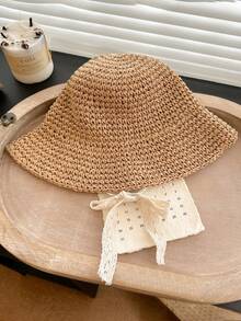 Mũ rơm buộc dây cho trẻ em, mũ che nắng mùa xuân/hè, mũ dệt có thể điều chỉnh, thích hợp cho mặc hàng ngày, du lịch, nghỉ mát, đi biển. - 1PC - Xem 14