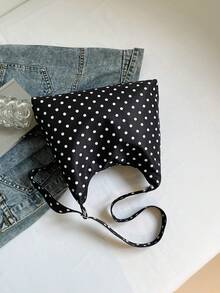 Dot Simple Canvas Bag, Spring And Summer Season New, Open Mouth Opening, Double Shoulder Straps, Lightweight Minimalist Large-Capacity Cross-Body Bag, Suitable For Women's Daily Life Casual, Commuting And Student Use , Polka Dot - Black - View 5