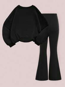 2 Stücke Teenager Mädchen Weich Süß Slogan Schleifen Muster Langarm Hoodie Set, Teenager Mode für Seeausflüge, Sommer-Herbst