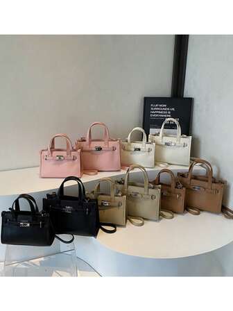 1 st handväska i enfärgad PU-djurtryck med presentkort, liten fyrkantig väska av hög kvalitet för kvinnor, enkel, avslappnad axelväska