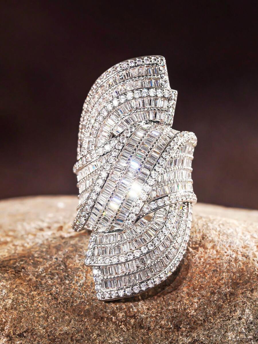 1 chiếc nhẫn đính đá CZ, thích hợp làm quà tặng cho đám cưới, ngày Valentine và các dịp khác. - 1 # - Xem 1