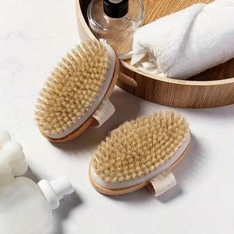 1 pieza/2 piezas Cepillo corporal de cerdas naturales, cepillo exfoliante de mano, herramienta de masaje de spa, diseño de madera, suave y denso, exfoliación suave para piel seca y húmeda, accesorios de ducha