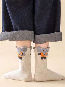 5 Pairs Kids Boys' Cartoon Animal Striped Mid-Calf Socks, Cute Japanese Style High Socks Suitable For Casual Shoes