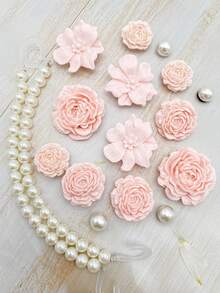 12/17pcs Pompom Flower Bouquet Shoe Clip Set, Detachable Pink Flower Decorative Accessories, High-End Luxury Feel For Sandals, Slippers, Gift For Holidays