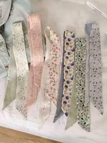 6件套女士碎花真丝围巾发带，休闲优雅百搭日常礼物装饰发饰头带，适合女性、学生、大学生秋季配饰、秋冬季度假穿搭，女士头巾柔软头巾夏季穿搭 - 彩色 - 查看 3