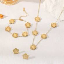 18K Stainless Steel 5-Bead Jewelry Set: Earrings, Bracelet, Necklace, Non-Fading, Women Accessories - Flower - View 1