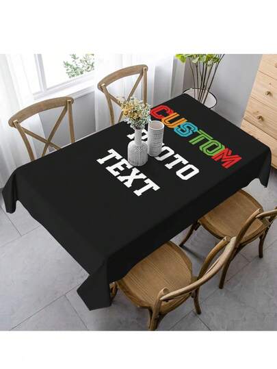 1pc Customized Rectangle Tablecloth, Add Your Own Photo, Logo, Text To Personalize, Oil-Proof And Wipe-Clean Tablecloth Suitable For Wedding, Party, Restaurant, Outdoor, Picnic, All Holidays