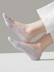 女士袜子夏季舒适透气超薄蕾丝纯色防滑低帮柔软隐形硅胶袜子