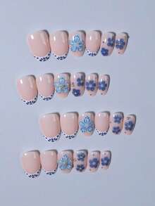 24 件短椭圆形 3D 凝胶花朵设计按压指甲套装，饰有金珠，马卡龙糖果色全贴合亚克力假指甲，包含 1 件果冻胶和 1 件指甲锉，适合女性和女孩的日常工作、学习和派对使用美甲用品指甲