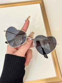 1 buc Ochelari de soare în formă de inimă cu ramă metalică casual pentru femei, ochelari versatili la modă pentru zi cu zi, plajă, călătorii, petrecere, festivaluri de muzică Y2K, nuanțe de inimă