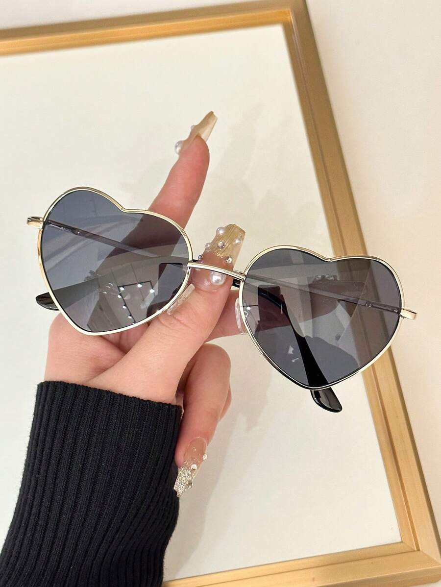 1 buc Ochelari de soare în formă de inimă cu ramă metalică casual pentru femei, ochelari versatili la modă pentru zi cu zi, plajă, călătorii, petrecere, festivaluri de muzică Y2K, nuanțe de inimă