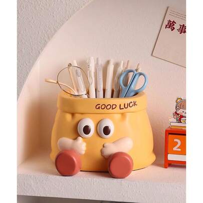 1个可爱卡通纸袋笔筒，大容量桌面收纳，节省空间设计，趣味卡通人物桌面装饰，适用于家庭办公室，亮丽点缀，可用于整理笔和小工具，是生日、毕业、母亲节、乔迁、返校、手工爱好者和学生的理想礼物，也是点亮工作空间的完美桌面配件。
