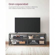 Mueble de TV, Mesa de TV para Televisores de hasta 70 Pulgadas, Ancho 160 cm, Marco de Acero, con Estantes, para Salón, Dormitorio, Marrón Rústico y Negro MLTV095B01 - Greige + Negro - Ver 3