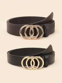 2 件套时尚女士腰带，配有 3 个圆形扣，适合各种节日、聚会、派对、休闲活动，适合所有季节