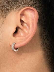 1对男士银色和金色圆环耳环，镶嵌立方氧化锆，闪亮嘻哈风格个性化珠宝 - 銀色 - 查看 5