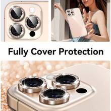 BOLLYMORE 适用于 17 Pro Max / 17 Pro / 17 Air / 17 / 16 Pro Max / 16 Pro / 15 Pro Max / 15 Pro / 14 Pro / 13 Pro / 12 Pro / 11 Pro Max 的 3 片金色金属环摄像头镜头保护膜:9H 硬度钢化玻璃 - 兼容手机壳,防指纹涂层,奢华美观,提升夜间拍摄效果(无气泡,兼容闪光灯,高清晰度) - 金色 - 查看 6