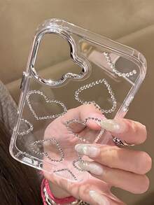 奢华心形图案时尚单件电镀镜头框手机壳，全屏背面心形水晶透明硬壳，兼容 11/12/13/14/15/16/16 Pro Max，质感高级，兼容 17/17 Pro/17 Pro Max/17 Air，春季生日礼物/情人节礼物 - 無色 - 查看 5