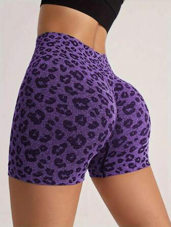 Sport Seamluxe 豹纹紧身收腹运动骑行短裤弹力短裤