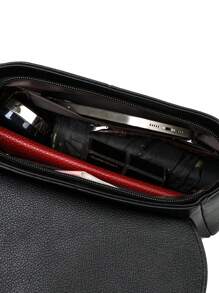 1 pieza Bolso bandolera de mujer de unicolor, con decoración de letras de metal, correa para el hombro desmontable, patrón floral vintage elegante, costuras reforzadas, solapa con cierre magnético, adecuado para compras, monedero, cosméticos, ir al trabajo