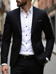 3pcs Men's Fashion Solid Color Slim Fit Stretchy Business Suit Set, Includes Blazer, Waistcoat, Pants For Work/Formal Wear