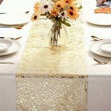 1pc Gold Foil Table Runner, Birthday Wedding Banquet Party Table Decoration Supplies Tablecloth Table Runner, Placemat Plate Decoration