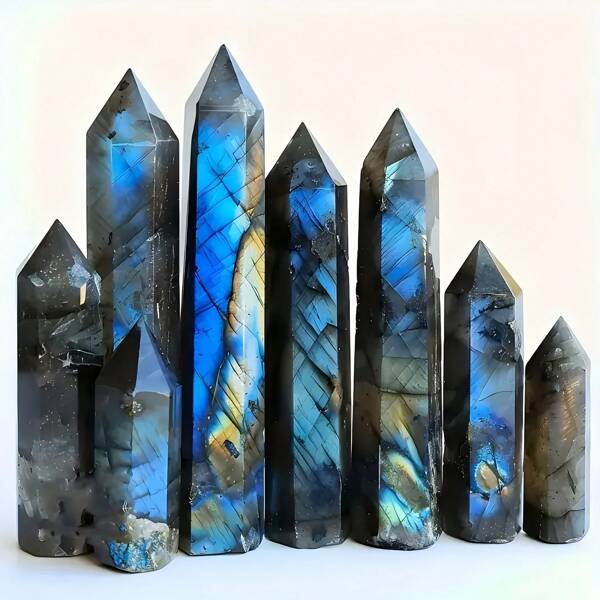 CUPIDCRYSTAL 1 قطعة برج بلورة ذهب القطب الشمالي الأزرق محروز من الأوبليسك المصقول الطبيعي ، كنقطة لابرادوريت للديكور المنزلي والحرف البلورية ، برج متين غير معطر كرمز وهدية عيد