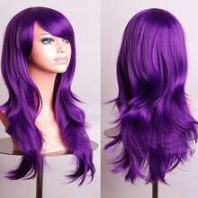 鲜艳的红色长波浪假发带刘海 - 耐热合成假发，适合动漫和万圣节派对，可调节尺寸，完美贴合，假发配件