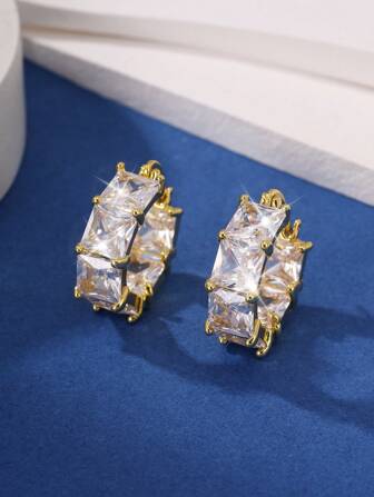 1 paire de boucles d'oreilles à cerceaux entièrement ornées de strass, convenant au port quotidien décontracté des femmes, pour toutes les saisons