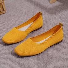 Women'S Black Woven Fabric Slip-On Flats - Casual Square Toe Shoes For Indoor & Outdoor Wear, All-Season Comfort With Rubber Sole, Breathable & Stylish Design - 活力藍 - 查看 2
