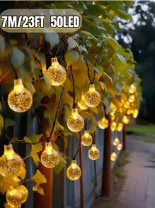 1 pièce Guirlande lumineuse solaire cristalline pour l'extérieur, 100/50/20 LED, 8 modes d'éclairage, étanche IP65, décoration extérieure, convient pour les jardins, les cours, les terrasses, les mariages, les fêtes, Noël, Halloween, la Saint-Valentin et autres guirlandes décoratives (lumière chaude, lumière blanche, lumière colorée, lumière violette)