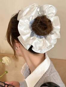 Teen Girls' Versatile Super-Size Satin Ruffle Ballerina Style Blue Stripe Scrunchie, Hair Ties, Scrunchy Hair Ties, Washing Face, Hair Accessories - Multicolor - View 6