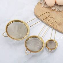 3pcs/1pc Stainless Steel Fine Mesh Tea Sieve With Handle - Japanese Matcha Powder Sieve - Gold - View 8