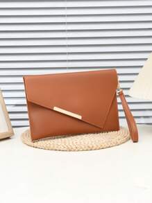 Sac enveloppe noir, sac de fichier de couleur unie, pochette polyvalente minimaliste et à la mode, sac à main en PU pour femmes, étui pour cartes, porte-passeport, sac pour le travail et les déplacements