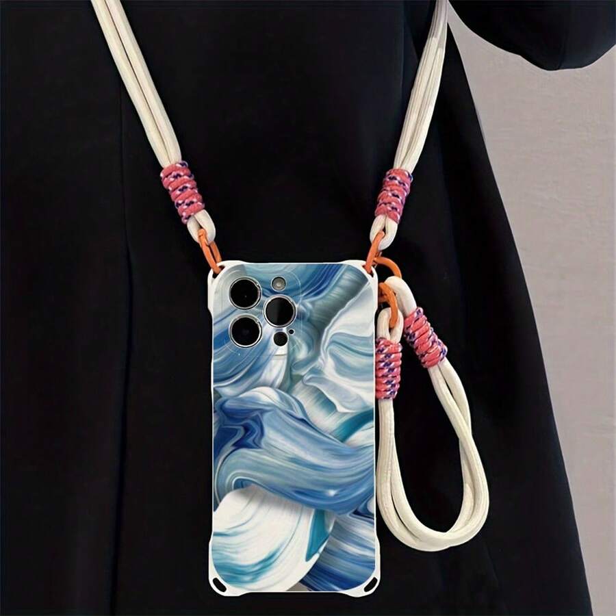 Funda para teléfono 1 pieza Una elegante correa para el hombro tipo bandolera, patrón Correa para el hombro tipo bandolera Correa de mano anticaída de cuatro esquinas Funda protectora para teléfono móvil Puede colgarse hacia atrás Funda para teléfono móvil suave adecuada para la serie 12 13 14 15 16 Pro Pro Plus - - Colores mixtos 1 - Ver 1