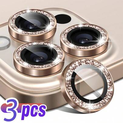 BOLLYMORE 3pcs Gold Metallic Ring Camera Lens Protector Film For IPhone 17 Pro Max / 17 Pro / 17 Air / 17 / 16 Pro Max / 16 Pro / 15 Pro Max / 15 Pro / 14 Pro / 13 Pro / 12 Pro / 11 Pro Max: 9H Hardness Tempered Glass - Compatible With Phone Cases, Anti-Fingerprint Coating, Luxury Aesthetic, Enhanced Night Photography (Bubble-Free, Compatible With Flash, High Clarity)