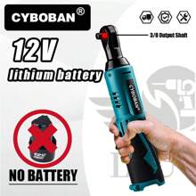 CYBOBAN 电动工具,12V 棘轮扳手,可手动或电动操作,2.0Ah 兼容电池,LED 灯,3/8 头、1/4 头和 2/8 头配件,90 度直角,1.3A 快速充电器,适用于汽车、轮胎和住宅等狭小空间作业。自 2025 年起,还配备了全新安全带扣。价格实惠! - 薄荷藍 - 查看 10