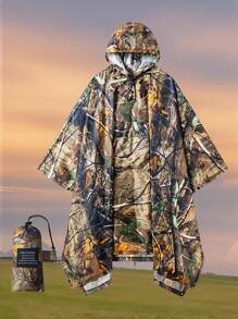 3-In-1 Multifunctional Hooded Rain Poncho With Neckline Buttons, Portable Raincoat With Pockets , Lightweight Rain Jacket For Adult Outdoor Activities