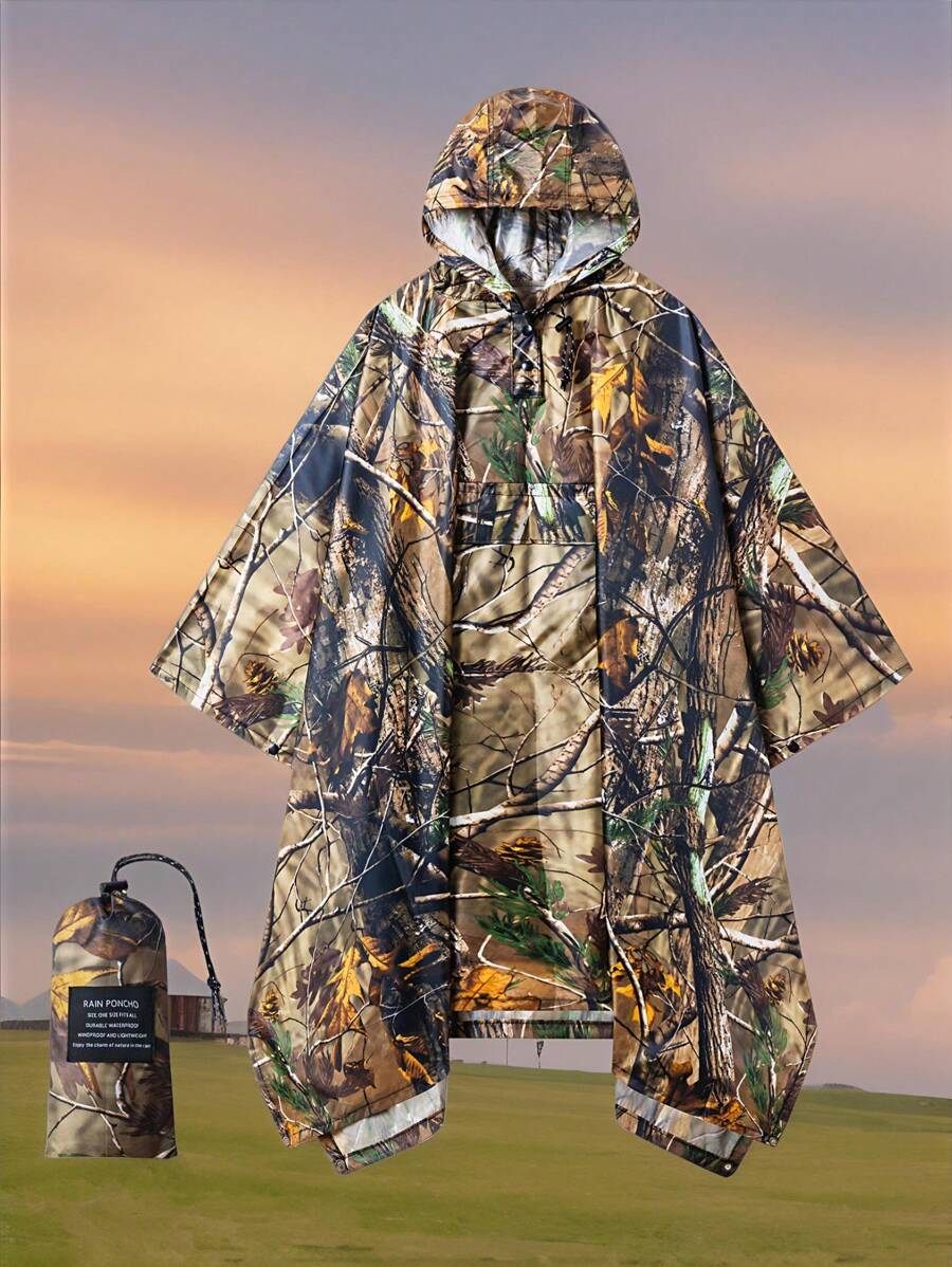 3-In-1 Multifunctional Hooded Rain Poncho With Neckline Buttons, Portable Raincoat With Pockets , Lightweight Rain Jacket For Adult Outdoor Activities