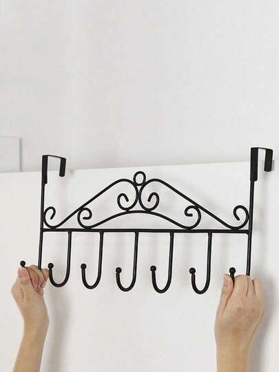 1pc Door Hanging Hook, Nail-Free Wall Mounted Hanger Rack, Bedroom Wardrobe Closet Storage Organizer, Suitable For Office, Living Room, Bedroom, Kitchen, Bathroom - Black