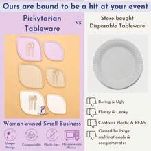 Fancy White Disposable Plates For Parties, Weddings, Catering - 50pcs - Premium -Friendly Dinnerware Set (10 Each: 8" Appetizer 10" Dinner Plates, Forks, Spoons, Knives) - Very Sturdy - Pickytarian - Tableware Set for 10 (50 Pieces) - View 5