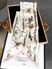 1pc Women's Decorative Long Neck Scarf, Spring/Summer/Autumn, Horse Knight Pattern And Multiple Uses, Lightweight & Artistic Hairband Bandana,Hair Band,Head Band Ideal For Dressing Up Your Look