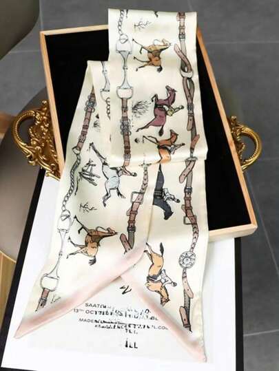 1pc Women's Decorative Long Neck Scarf, Spring/Summer/Autumn, Horse Knight Pattern And Multiple Uses, Lightweight & Artistic Hairband Bandana,Hair Band,Head Band Ideal For Dressing Up Your Look