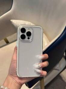 1 pezzo Custodia per telefono alla moda e minimalista, bianca con bordo trasparente, 2 in 1, adatta per