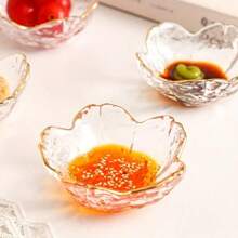 1/4/6pcs Mini Gilt Edged Cherry Plate, Transparent Glass Cherry Blossom Appetizer Plate, Dipping Bowl, Tableware Small Glass Plate, Seasoning Plate, Ice Cream Fruit Salad Snack Plate, Sauce Dipping Plate, Used For Dim Sum Plate, Dessert, Fruit Plate, Jam, Novel Tableware, Kitchen Accessories, Seasoning Plate, Pickled Vegetables Plate, Small Bowl, Restaurant And Kitchen Pickled Vegetables
