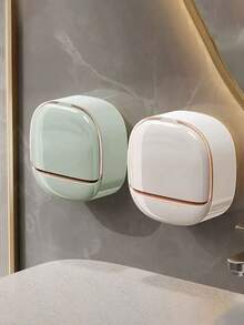 1 cái Đĩa đựng xà phòng treo tường màu trắng không cần khoan, hộp đựng xà phòng bằng nhựa độc đáo cho phòng tắm gia đình - trắng - Xem 5