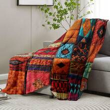 1. 波西米亚风拼布毯 - 一款充满活力的法兰绒毯，饰以几何和花卉图案，四季皆宜，柔软保暖，是沙发、床铺、露营、旅行、家居装饰礼品和精致拼布毯的理想之选。卧室。毯子。冬季。圣诞节。房间装饰。