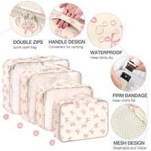 8pcs Travel Packing Cubes Set,Travel Portable Clothes Storage Bags, Compression Storage Shoe Bag, Clothing Underwear Bag, Luggage Packing Organizers,Pack Your Luggage With Ease ,Travel Essential Accessories - 米底蝴蝶結 - 查看 3