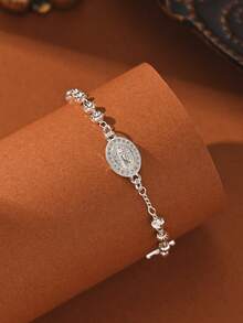 1件手工串珠圣母玛利亚宗教手链，银色，适合送给朋友、女朋友，女性日常及节日佩戴 - 銀色 - 查看 1